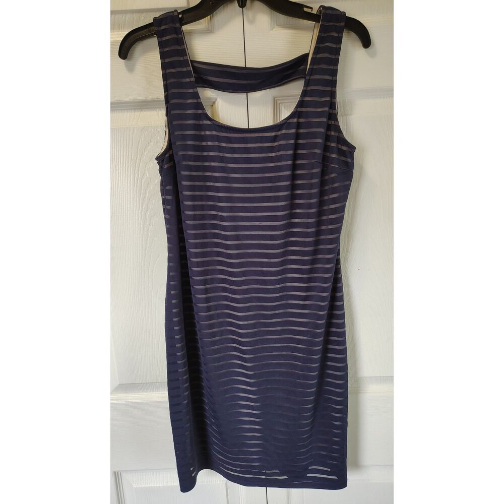 Jennifer Lopez Navy & Cream Striped Bodycon Dress with Cutout Back Large